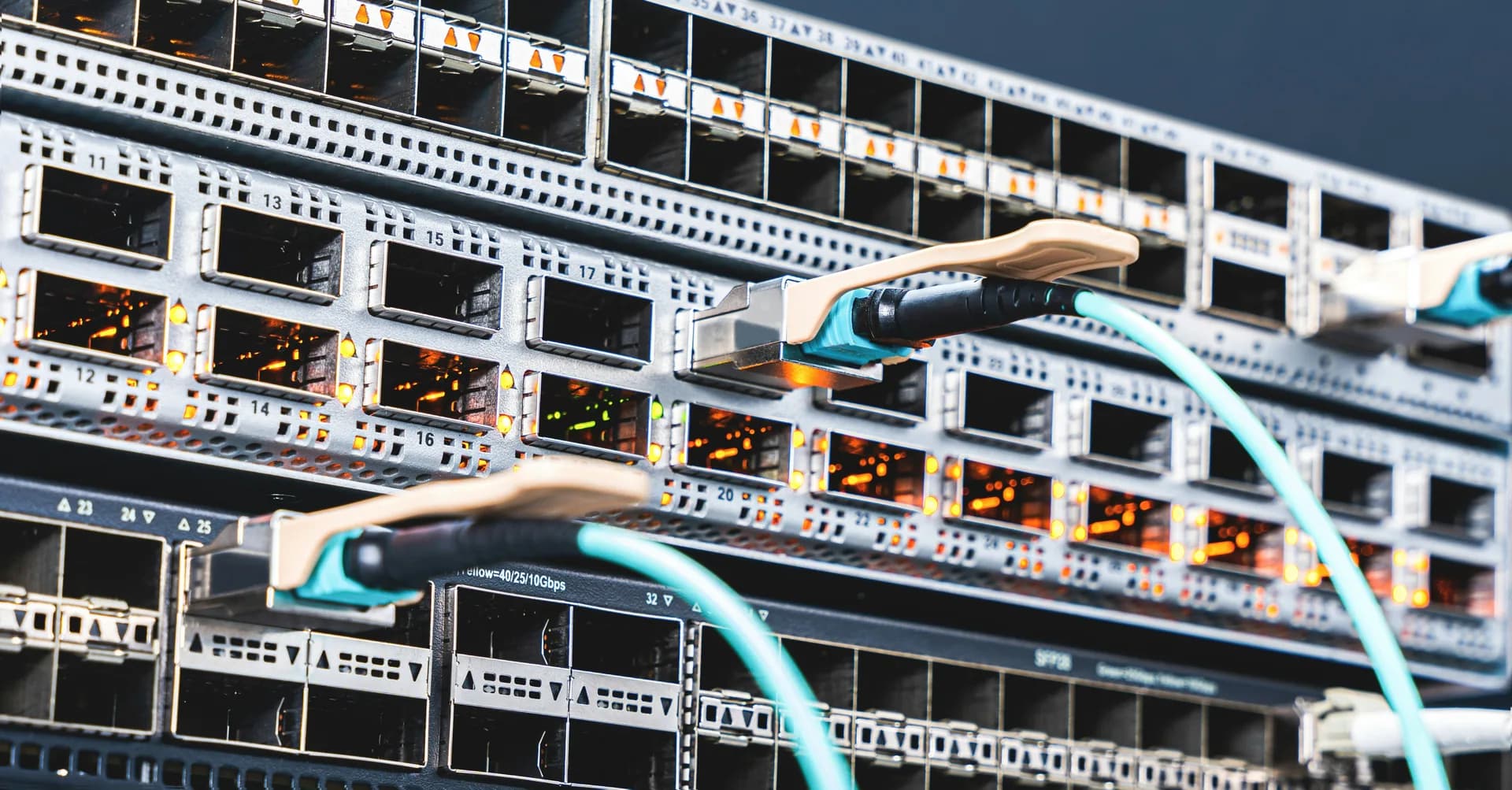 Network switch with fiber uplinks connected
