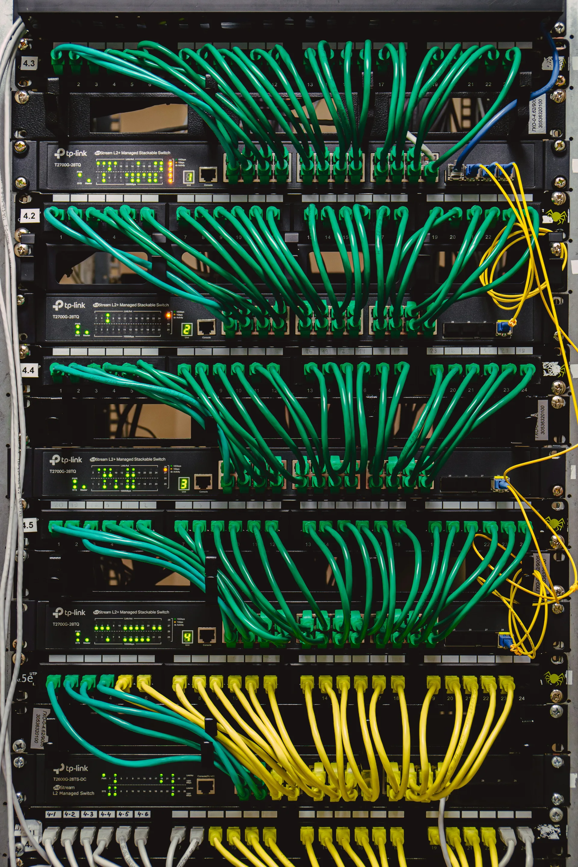 TP-Link managed switch with cables connected to multiple ports